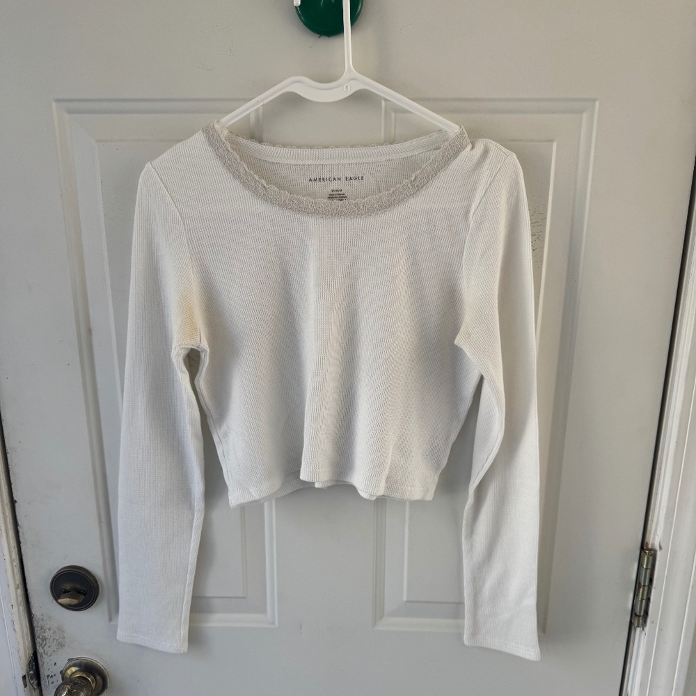 American Eagle White Long Sleeve Shirt